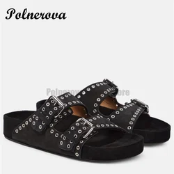 Summer Leather Thick-Soled Slippers Comfortable Rivet Flip-Flops Beach Shoes Women's Casual Flip-Flops Holiday Outdoor Sandals