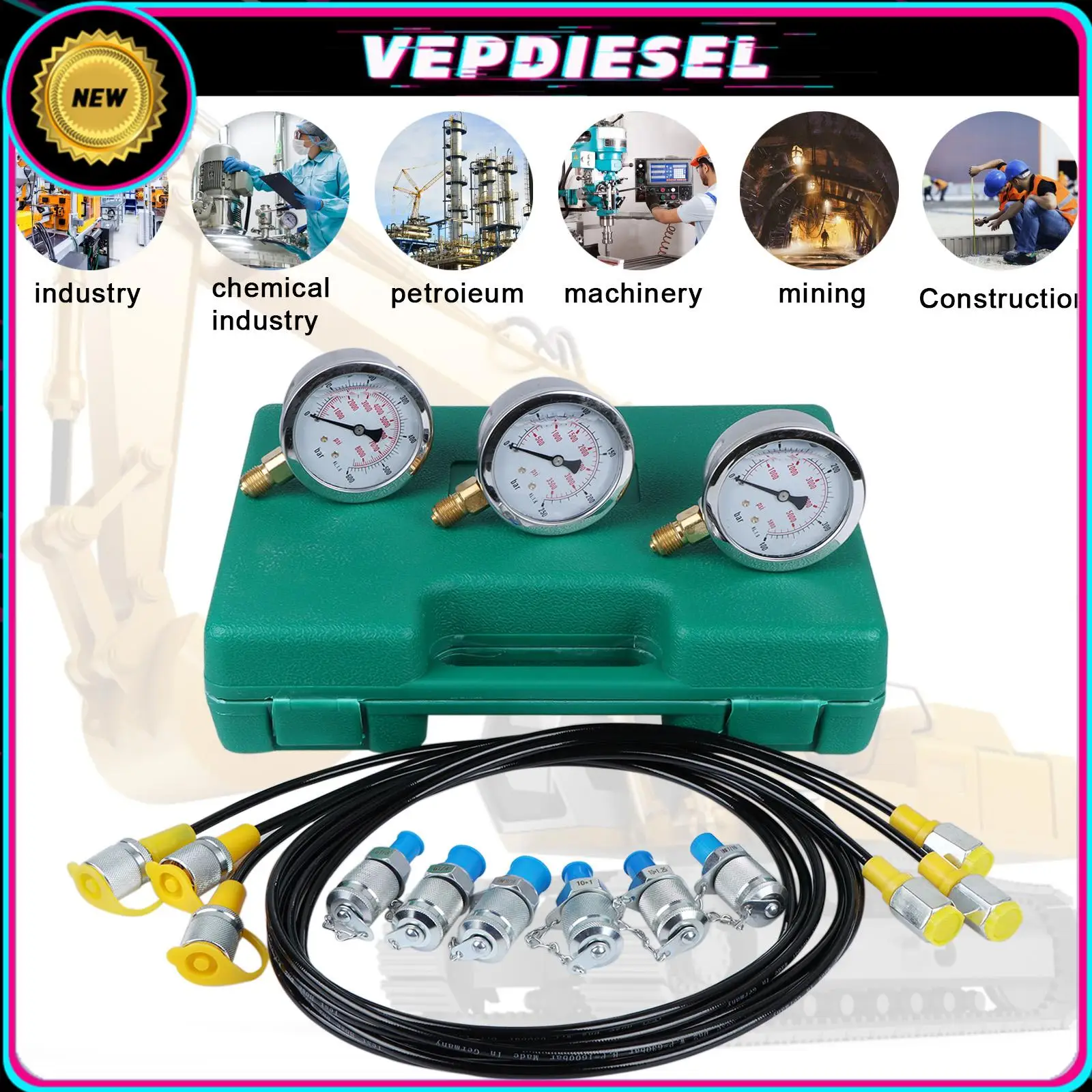 

Комплект гидравлического манометра с 6 тестовыми муфтами, 3 манометрами, 25/40/60 МПа, 3 тестовых шланга для гидравлической системы экскаватора