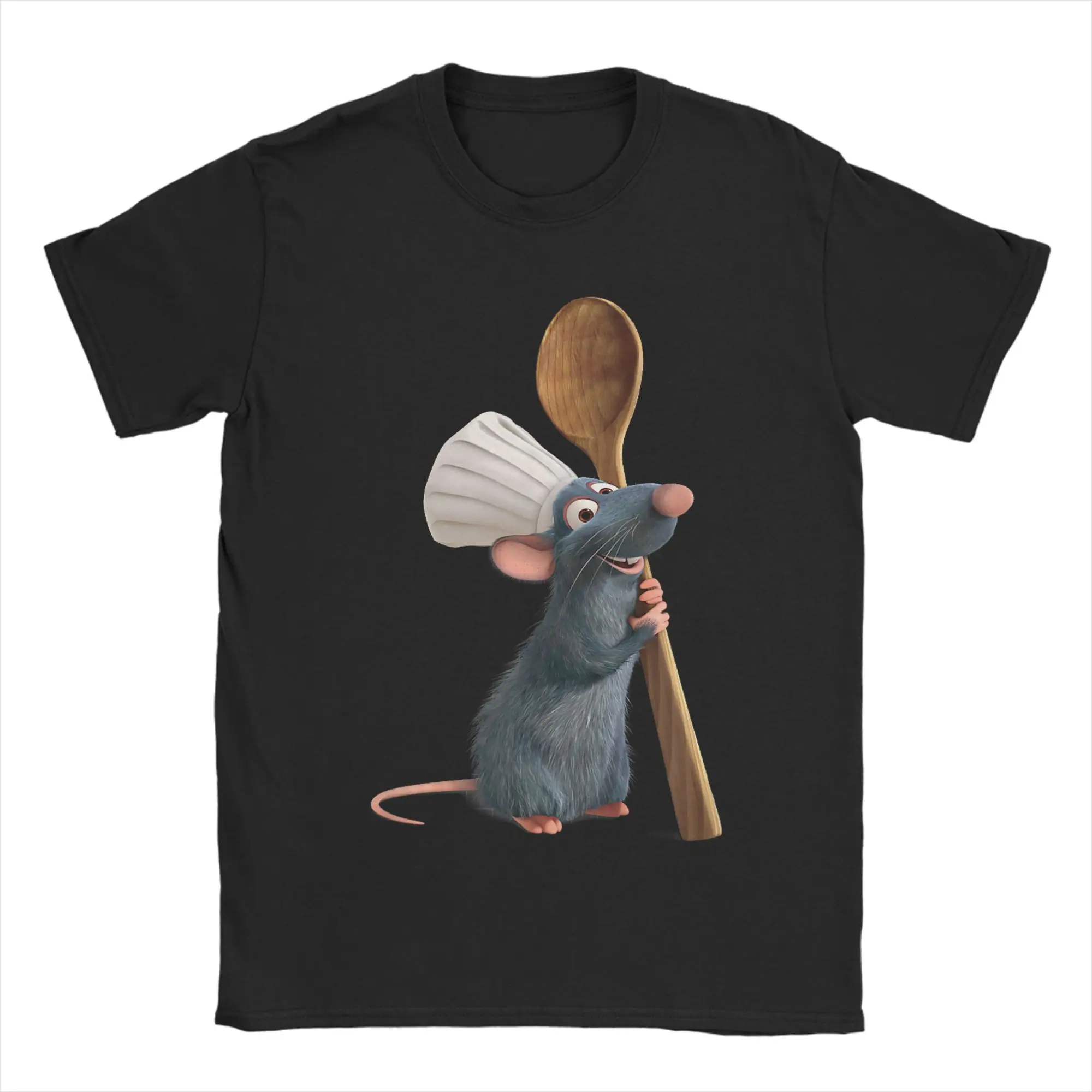 Men T-Shirts Ratatouille Chef Remy with Spoon Casual Pure Cotton Tee Shirt Short Sleeve  T Shirts Crew Neck Clothes Gift Idea