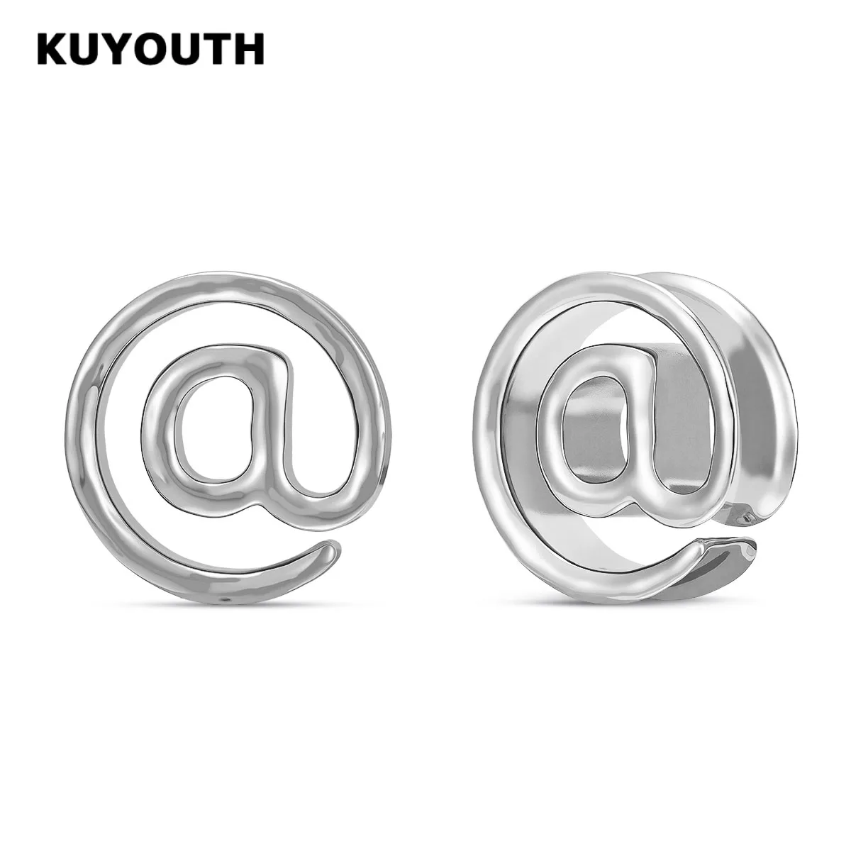 KUYOUTH Saddle Ear Tunnel Plug Gauge Unique @ Symbol Copper Body Piercing Jewelry Fashion Ear Expander for Men And Women