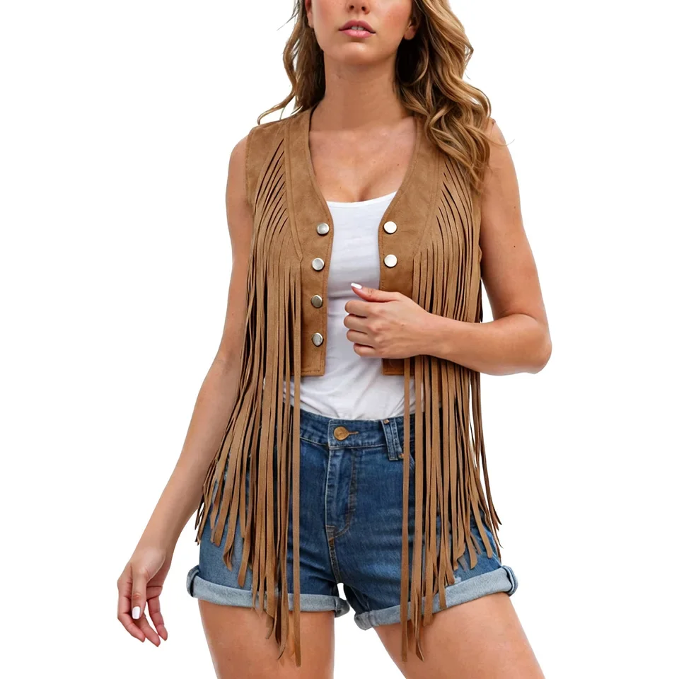 Women Fringe Faux Suede Leather s Fashion Tassel Motorcycle Cropped Vest Womens Cropped Vest Carnival Party