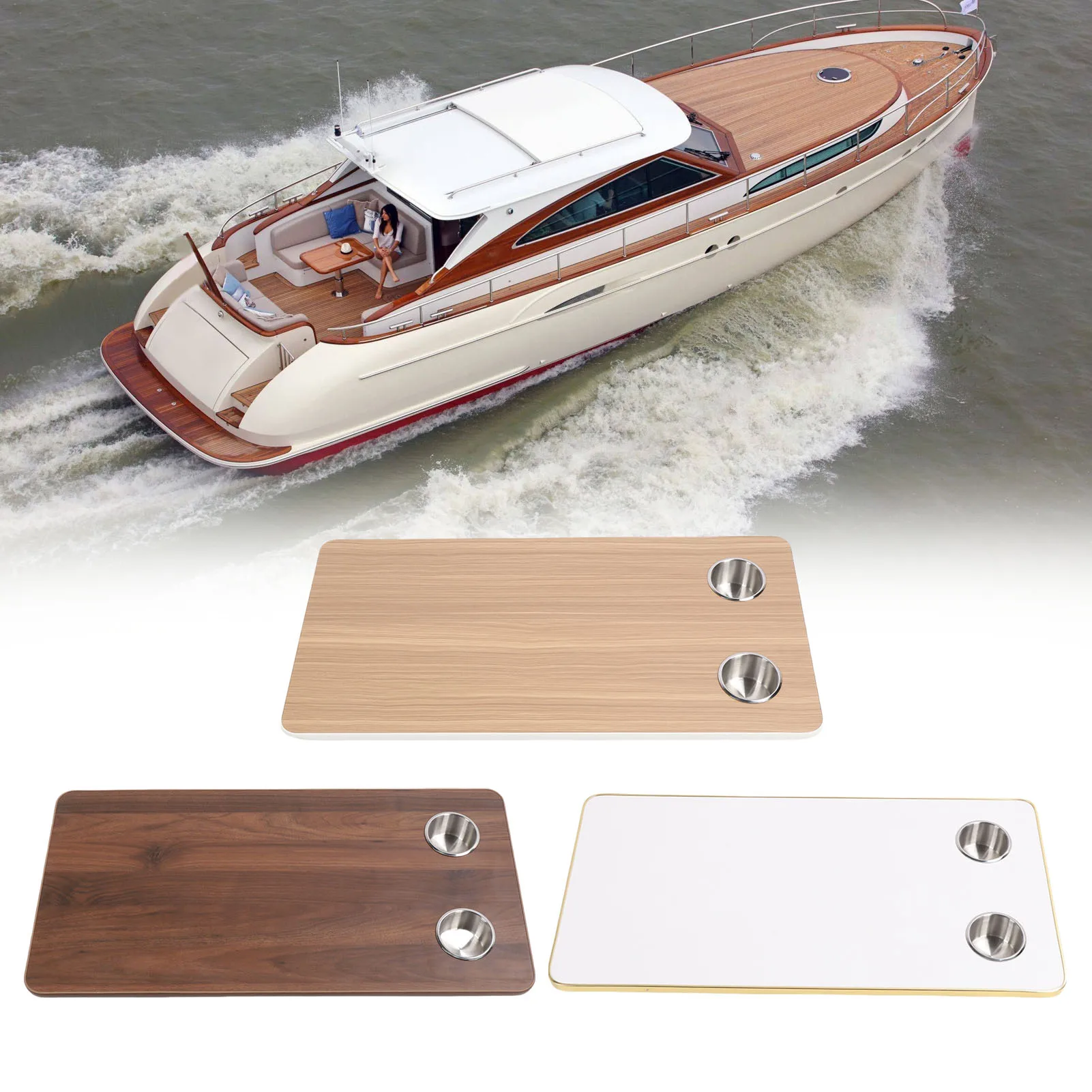 

RV Table Top with 2 Cup Holders Metal Sealed Edges 31.49x15.74in Marine Table Top for Trailer Motorhome Yacht Deck