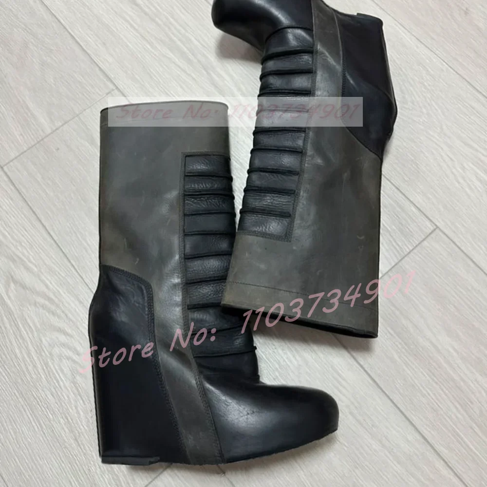 

Ботинки до середины икры на танкетке, женские туфли в стиле ретро с круглым носком, разноцветные туфли на высоком каблуке с боковой молнией, женские вечерние модные повседневные изящные ботинки