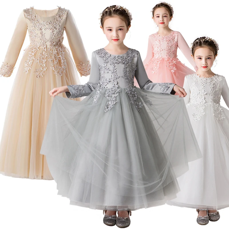 

Элегантные свадебные платья подружки невесты с длинными рукавами и вышивкой для девочек 5-14 лет, торжественное платье для выпускного вечера для подростков