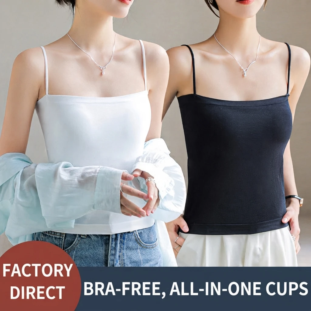 Women Off Shoulder Tank Top with Chest Pad Nylon Slim Fit Short 3D Effect Sweet Preppy Style Summer Camisole Vest