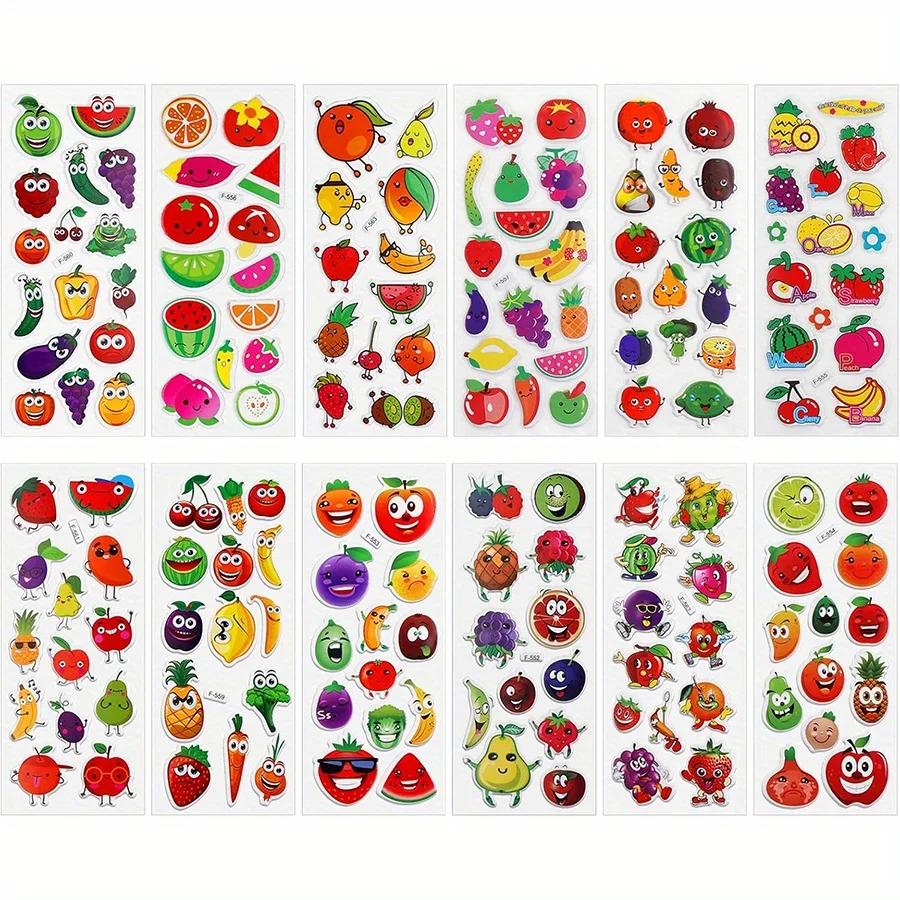 6 Sheets 3D Puffy Stickers Foam Vegetable Fruit Stickers Colored Sticker for Scrapbooking Teacher Reward Sticker DIY JXB view 5