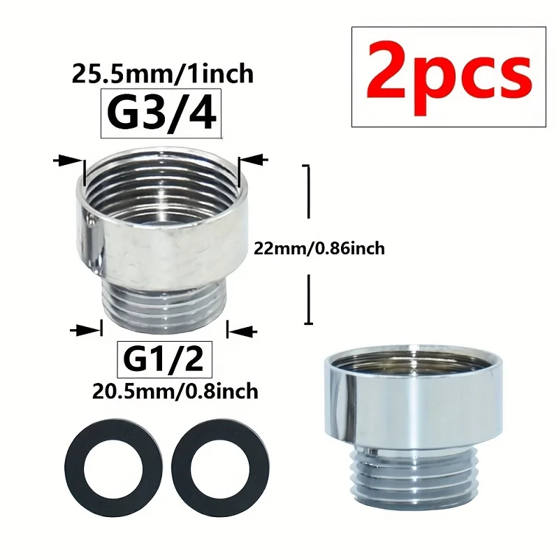 20mm 25mm Faucet Adapter , G1/2 'to G3/4' Faucet Extend Length  Adapter With Sealing Ring,Hose Adapter Threaded Conversion Joint
