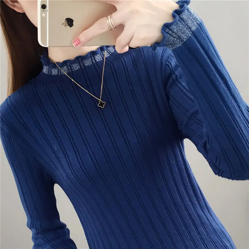 

Sweet Half High Collar Spliced Ruffles Sweater Female Clothing 2022 Autumn New Oversized Casual Pullovers Warm Tops