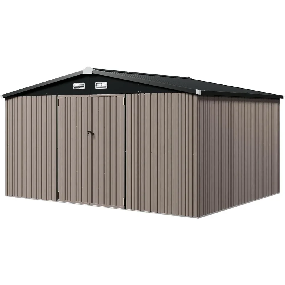 

Outdoor Storage Shed, 11.5 x 9.4 FT, Garbage Can,Outdoor Metal Shed for Tool, Garden, Bike, Brown