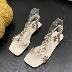 Sandali con strass nuove donne estate tacco largo in cristallo moda tacco medio stile fata moda tacchi alti trasparenti Plus Size