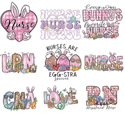 9piece bunnrs nurse Cartoon stickers Iron On Transfer For Clothing DIY Washable Heat Sticker On T-shirt Design Patch  Applique