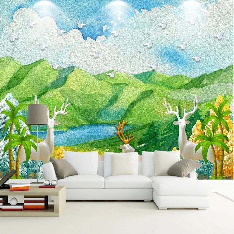 

Custom Photo Wallpaper European Oil Painting Swan Lake Forest Elk Mural Living Room Children's Bedroom Backdrop Decor Wall Cloth