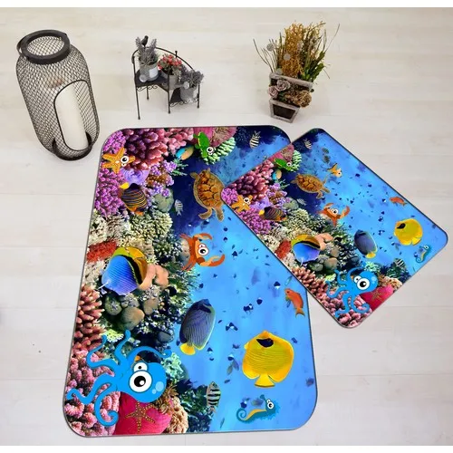 Carpet Wagon J3016B 3D Marine animals Bath Mat Toilet Seat Pad