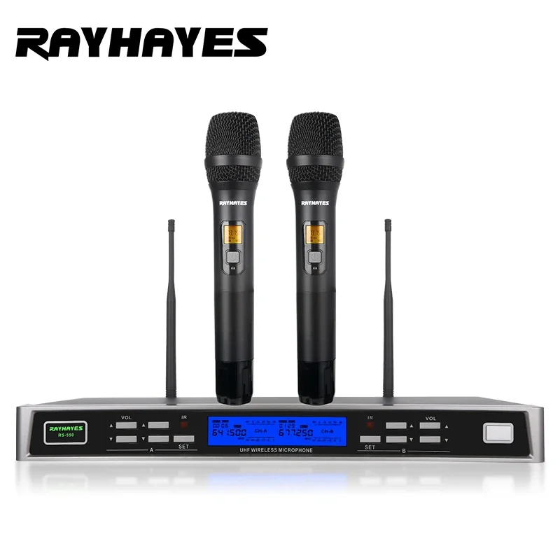 RAYHAYES RS-550 Wireless Microphon System Set Vocal Dual Channel Professional UHF Dynamic Handheld Mic Party Karaoke