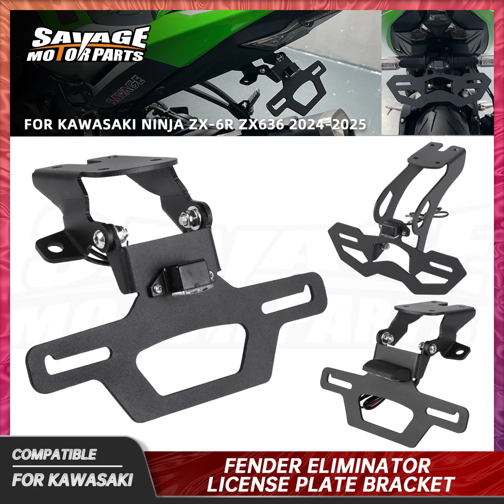 

For Kawasaki Ninja ZX-6R License Plate Holder ZX636 2024-2025 Motorcycle Rear Tail Bracket LED Plate Light Fender Eliminator