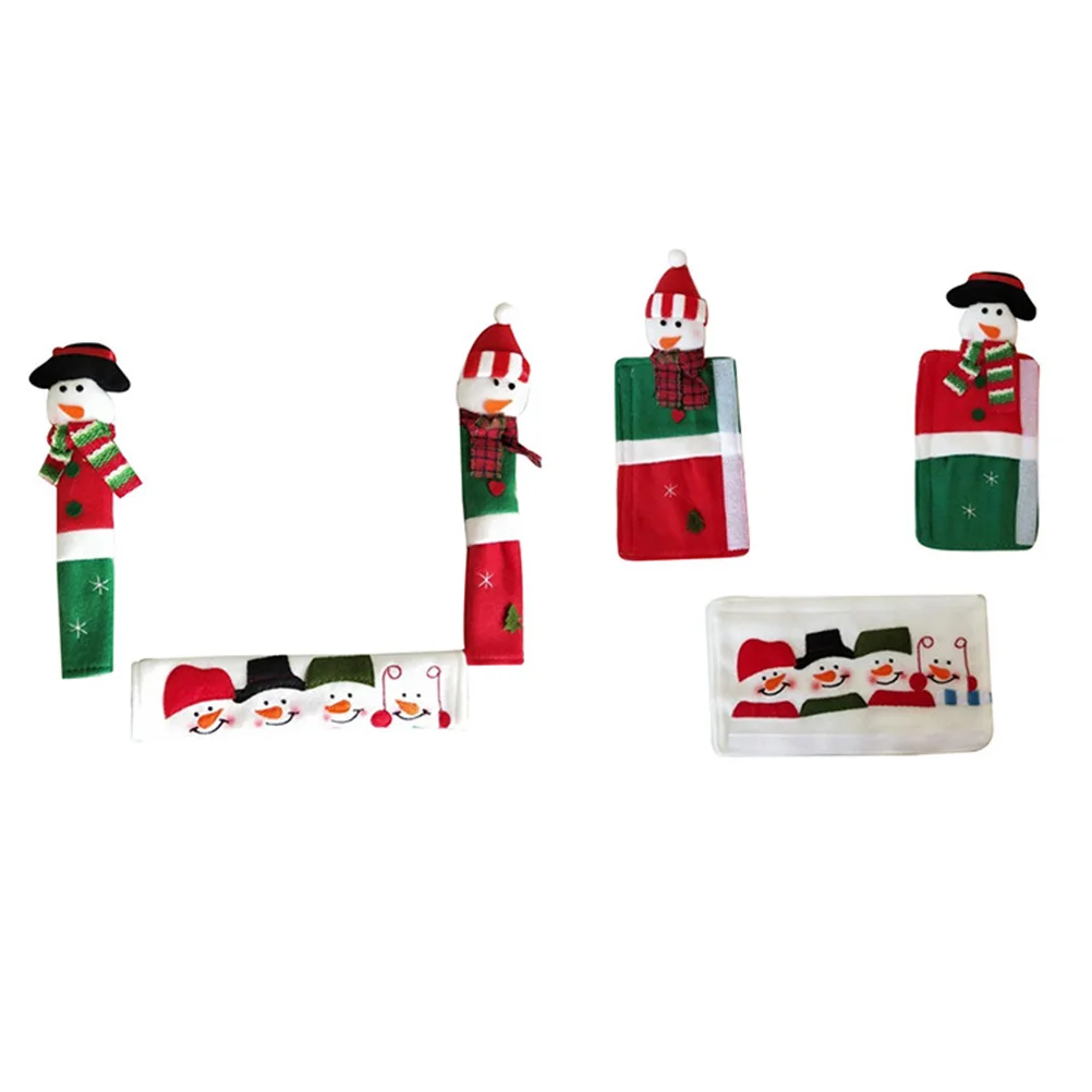 

3Pcs Anti Static Handle Covers Snowman Print Fridge Microwave Oven Dishwasher Kitchen Appliance Handle Cover Set