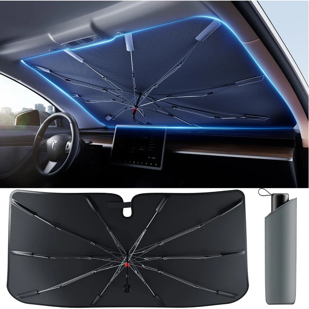 

[2025 Upgrade] Weektic Windshield Sun Shade [UPF50+ Crystal Nano Reflector] Protect Car from Sun Ray Damage, Umbrella Sun Shade