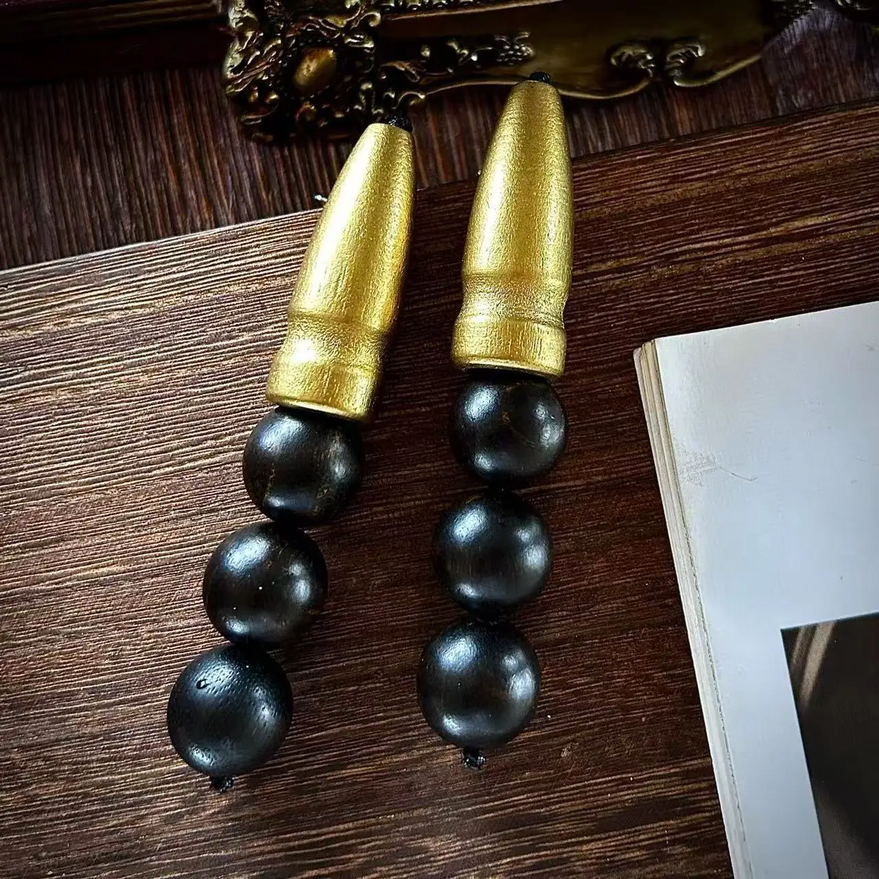 Medieval Monies natural agarwood stud earrings 20mm large round beads exaggerated wooden earrings, handmade retro earrings