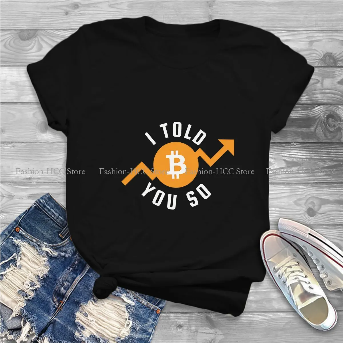 Interesting Arrow Direction Hipster Polyester TShirts I Told You So Bitcoin Women Graphic Tops T Shirt Round Neck