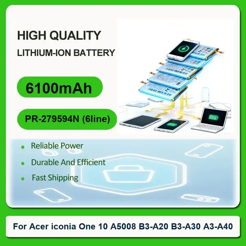 

Replacement Laptop Battery For Acer A5008 Iconia One 10 One10 B3-A20 B3-A30 Iconia10 A3-A40 PR-279594N (6line) 6100mAh