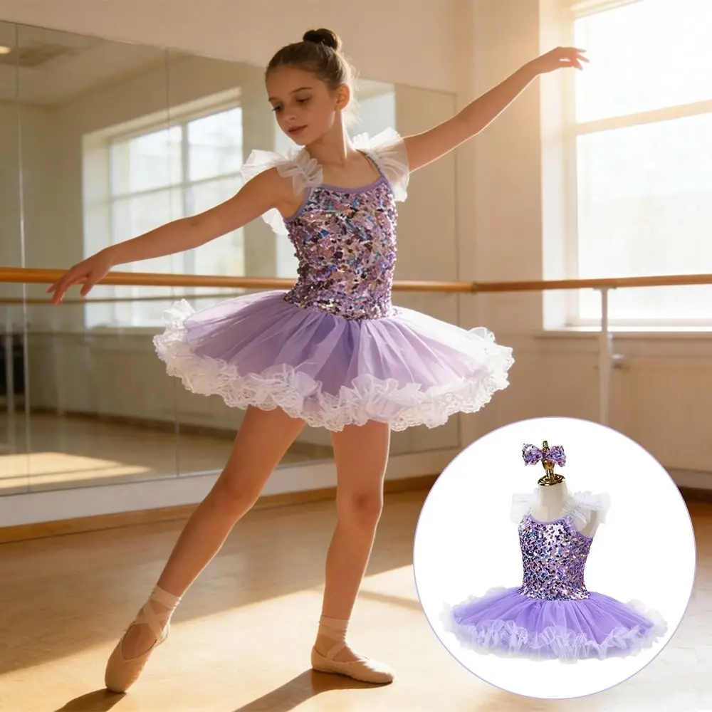 

Fashion Sequin Kids Ballet Dress Modern with Headwear Ballet Tutu Party Dress Puffy Performance Clothes Dance