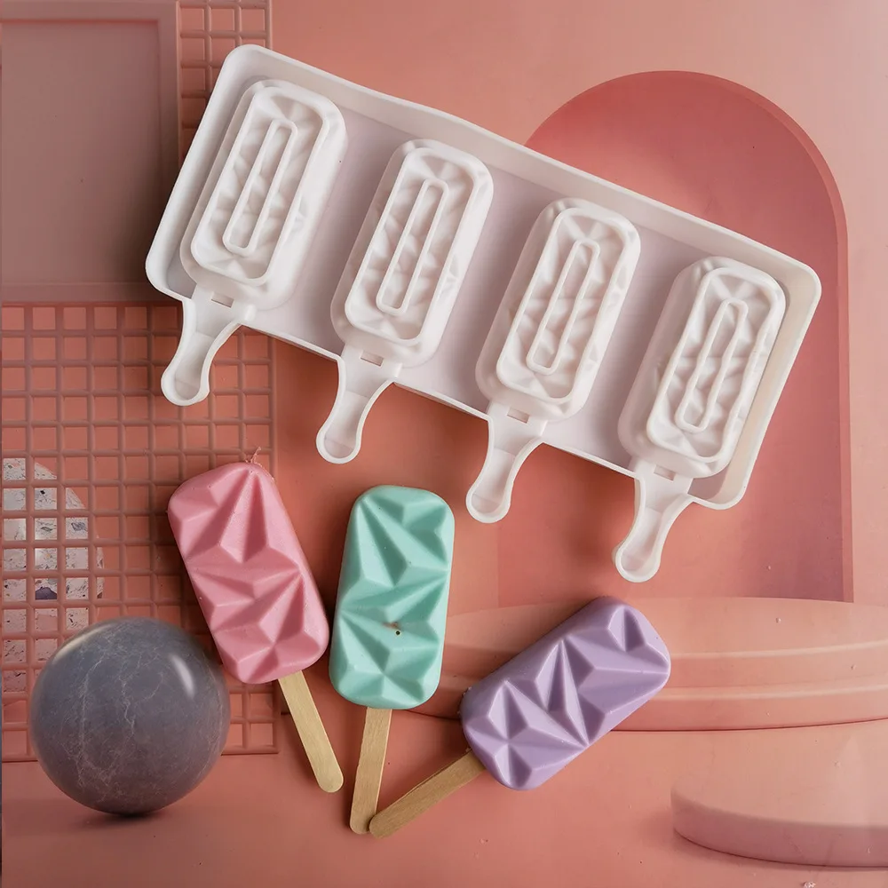 4 Cavity Diamond Large Ice Cream Mold Multiple Styles Love Lattice Cat Paw Chocolate Pastry Ice Cube Mould Kitchen Accessories