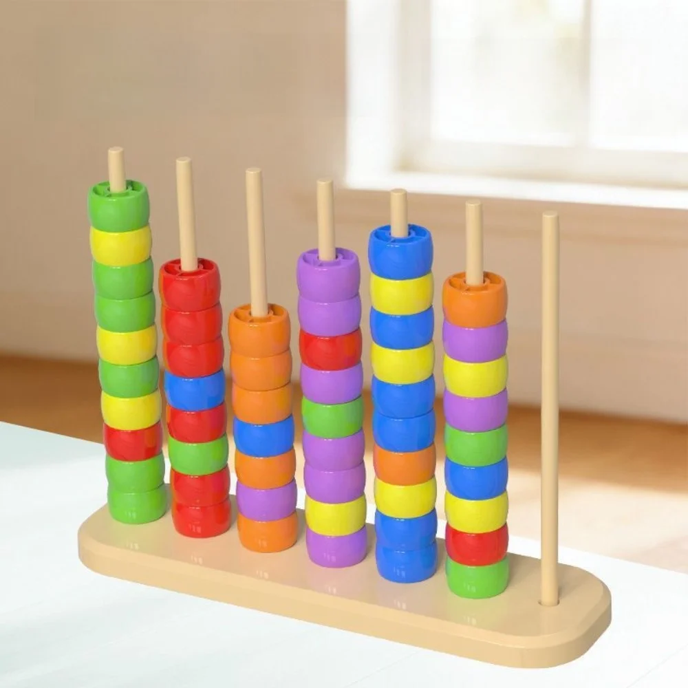 Wood Bead Matching Multicolor Counting Practice Color Sorting Hand-Eye Coordination Color Matching Counting Bead for Children