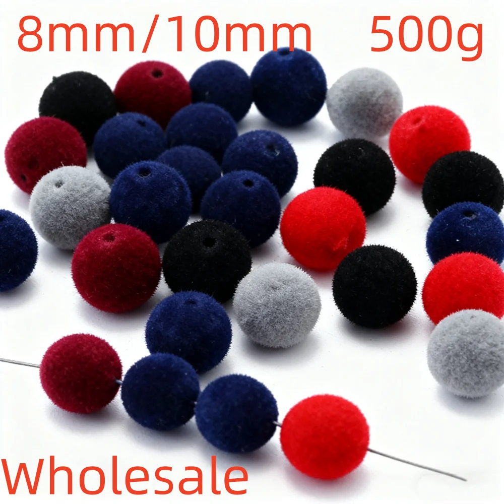 

500g 8/10mm Colorful Resin Flocking Velvet Round Ball Beads for Handmade Sewing Beads Accessories Wholesale Material