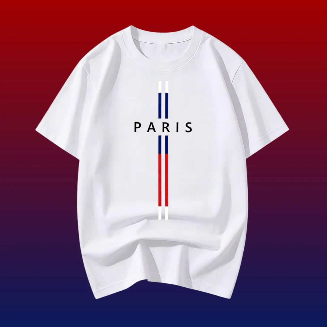 Fashion T-shirt Casual Loose Plus Size Paris Letter Printed Round Neck Short Sleeved New Men's Item