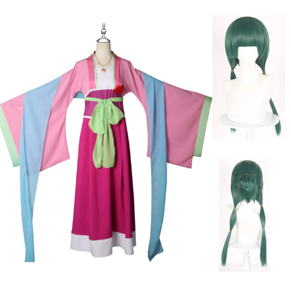 

4pcs Anime Maomao Cosplay Costume Wig The Apothecary Diaries Pink Dress Halloween Party for Women Role Playing Costume Set