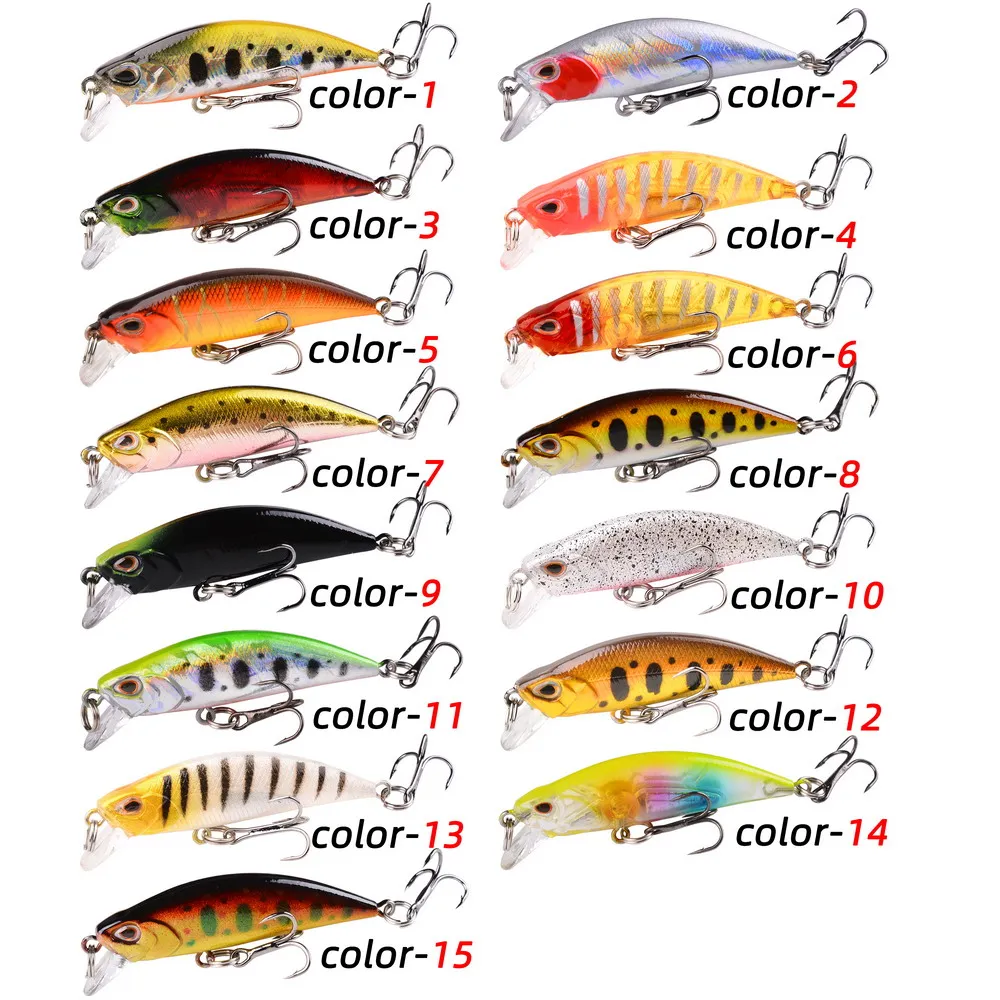 15PCS Sinking Minnow 5.1g 5.8cm Fishing Lure Hard Bait Treble Hook Carp Pesca Tackle Jerkbait Swimbait Wobbler Artificial Bait