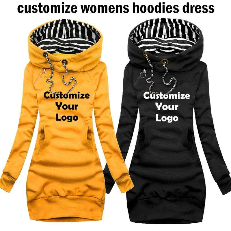 

Customized Newest Women Hoodie Solid Color Hooded Long Sleeve Dress Hoodie Drawstring Sweatshirt Long Sweatshirt