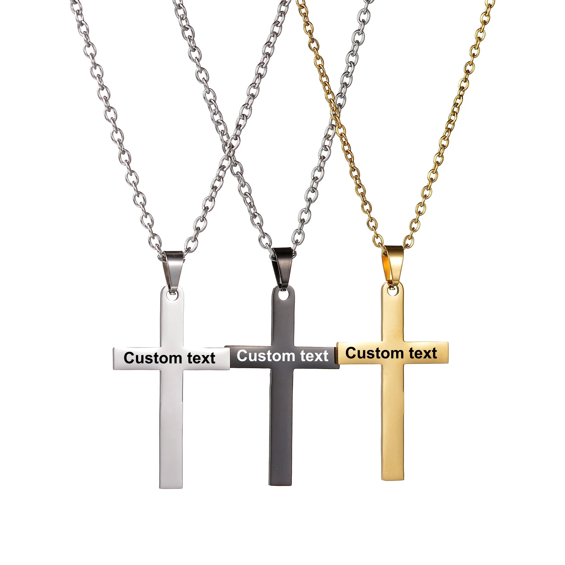 Customized Text Christian Hip Hop Jesus Cross Necklace Personalized Engrave Stainless Steel Jewelry Women Men Religious Collier
