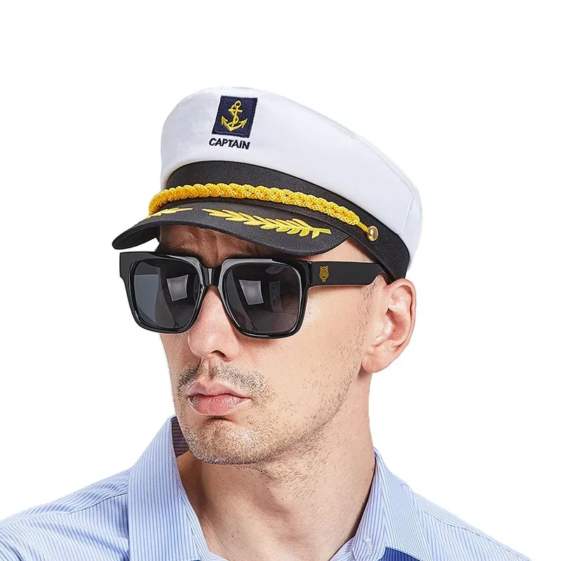 Adult Yacht Sailor Captain Hat Adjustable for Men Women Party Costume Accessories White Navy Hat