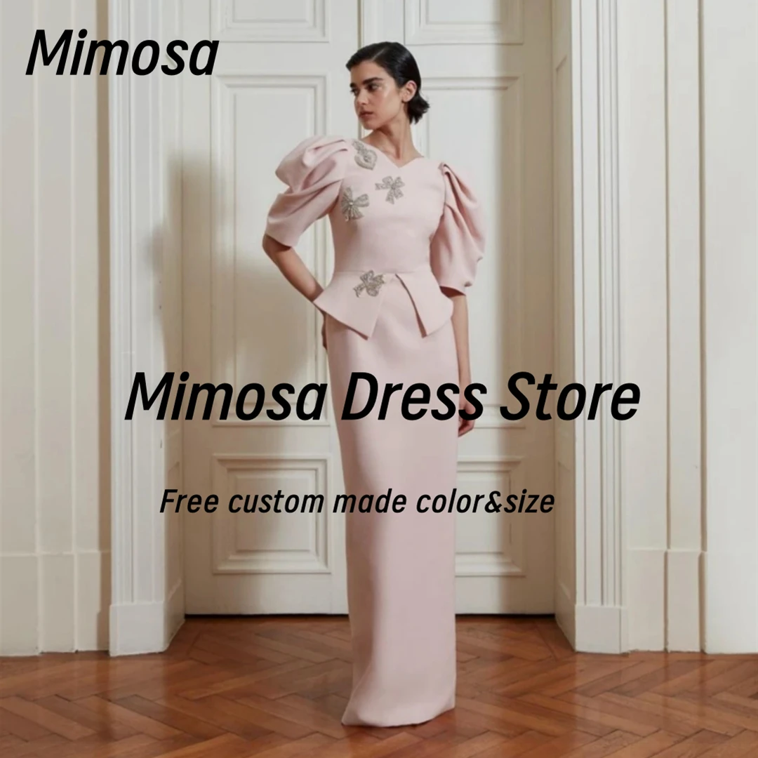 

Mimosa Платья для выпускного вечера с V-образным вырезом и короткими рукавами из бисера Платье на выпускной Вечернее платье на молнии сзади по индивидуальному заказу