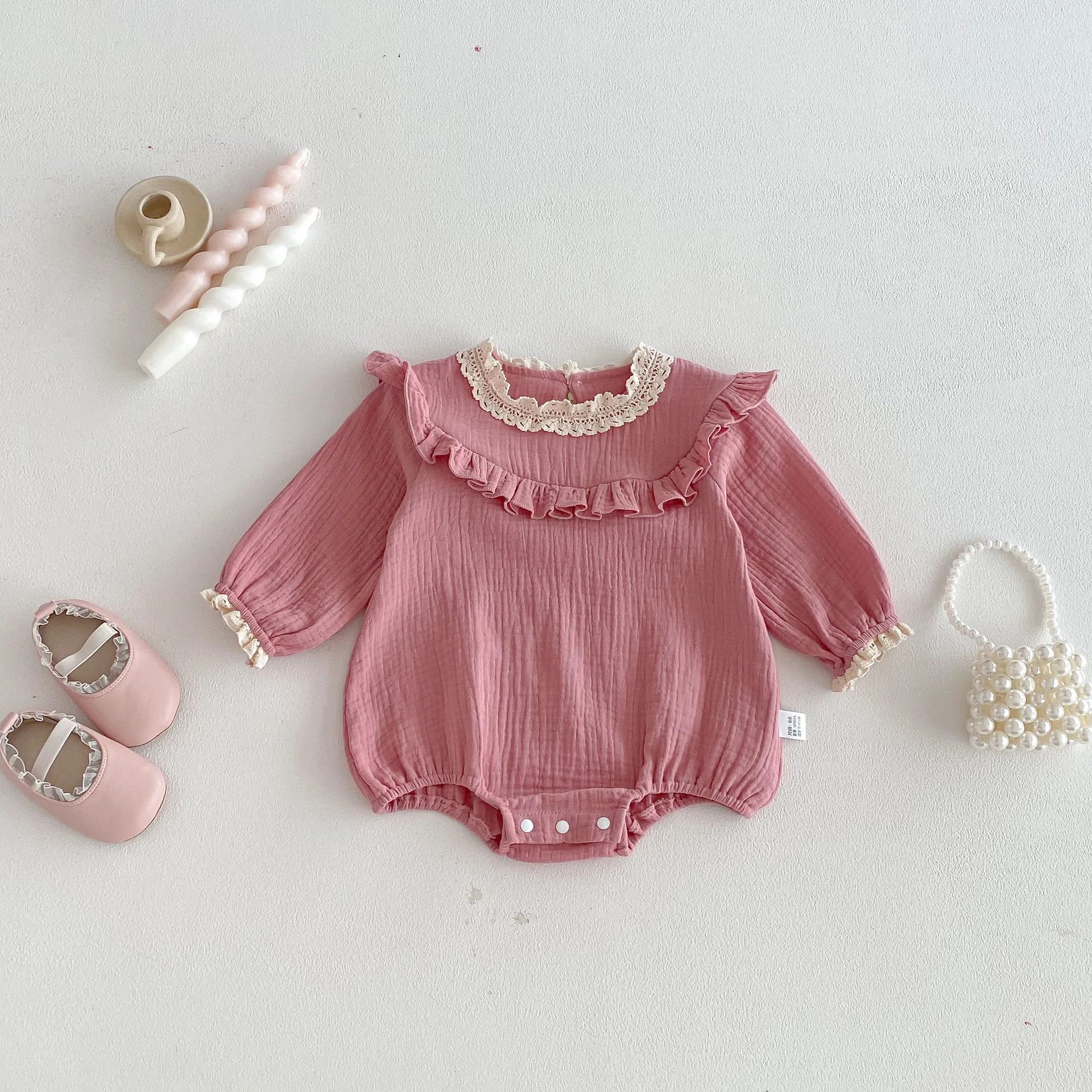 

2026 Spring New Baby Girls Bodysuit Korean Style Toddler Girls Onesies Toddler Pink One Piece