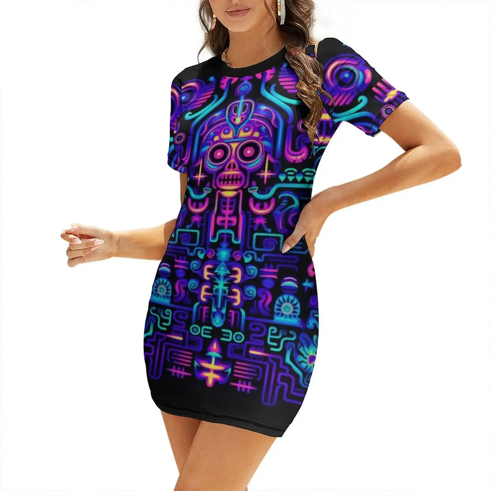 

Blacklight Huichol art onix Poster Short Sleeved Dress luxury evening dress woman for wedding dress for woman women long dresses