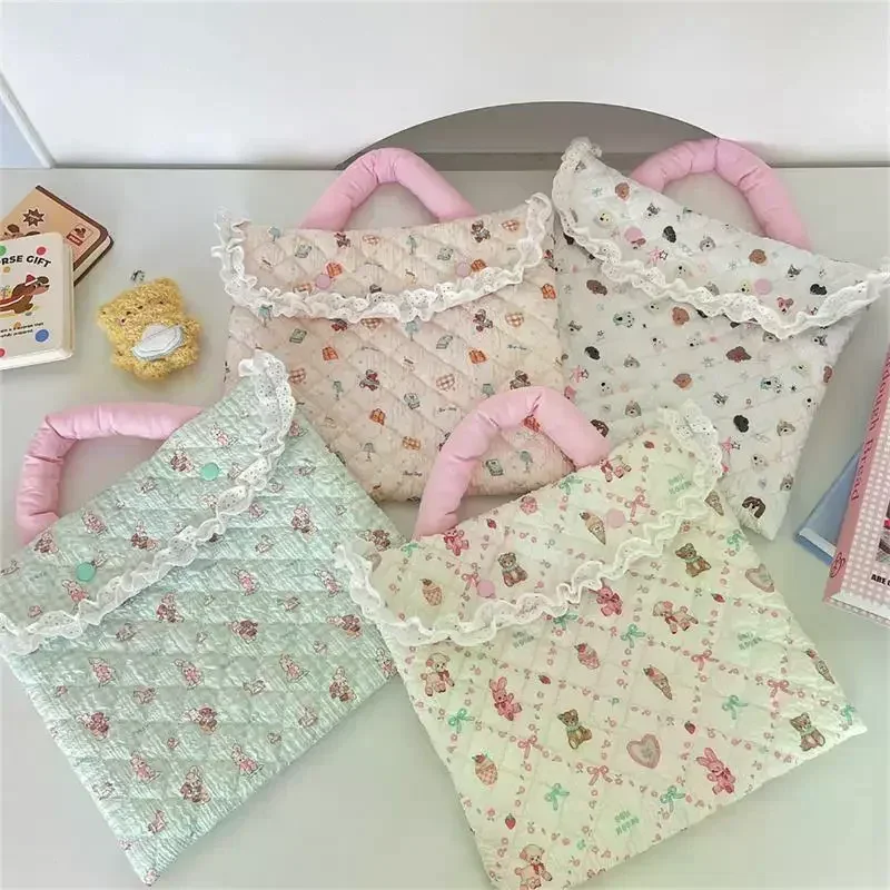 

Кружевная сумка для ноутбука с милым мультяшным принтом, мягкая сумка с подкладкой, портативная дорожная сумка для хранения большой емкости, сумка для ноутбука для девочек, подарок