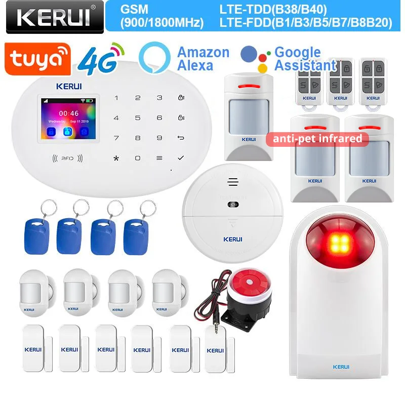 

KERUI W204 4G WIFI GSM Alarm Anti-pet Motion Sensor Detector Alarm System for Home Smart Life Alexa Door Sensor Siren RFID Tag