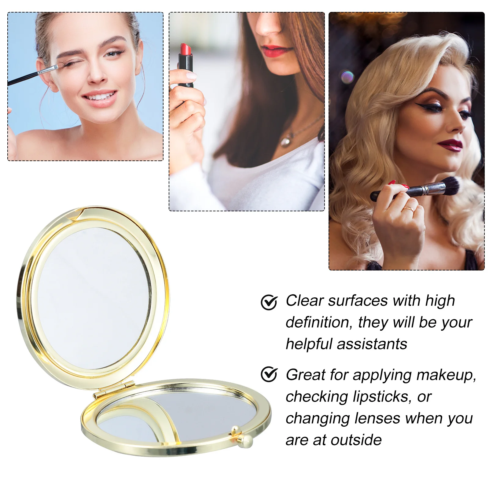 2 قطعة مرآة ماكياج المحمولة خفيفة الوزن قابلة للطي مدمجة مستديرة مزدوجة الجوانب مرآة جيب السفر المحمولة الرجعية جوفاء #2