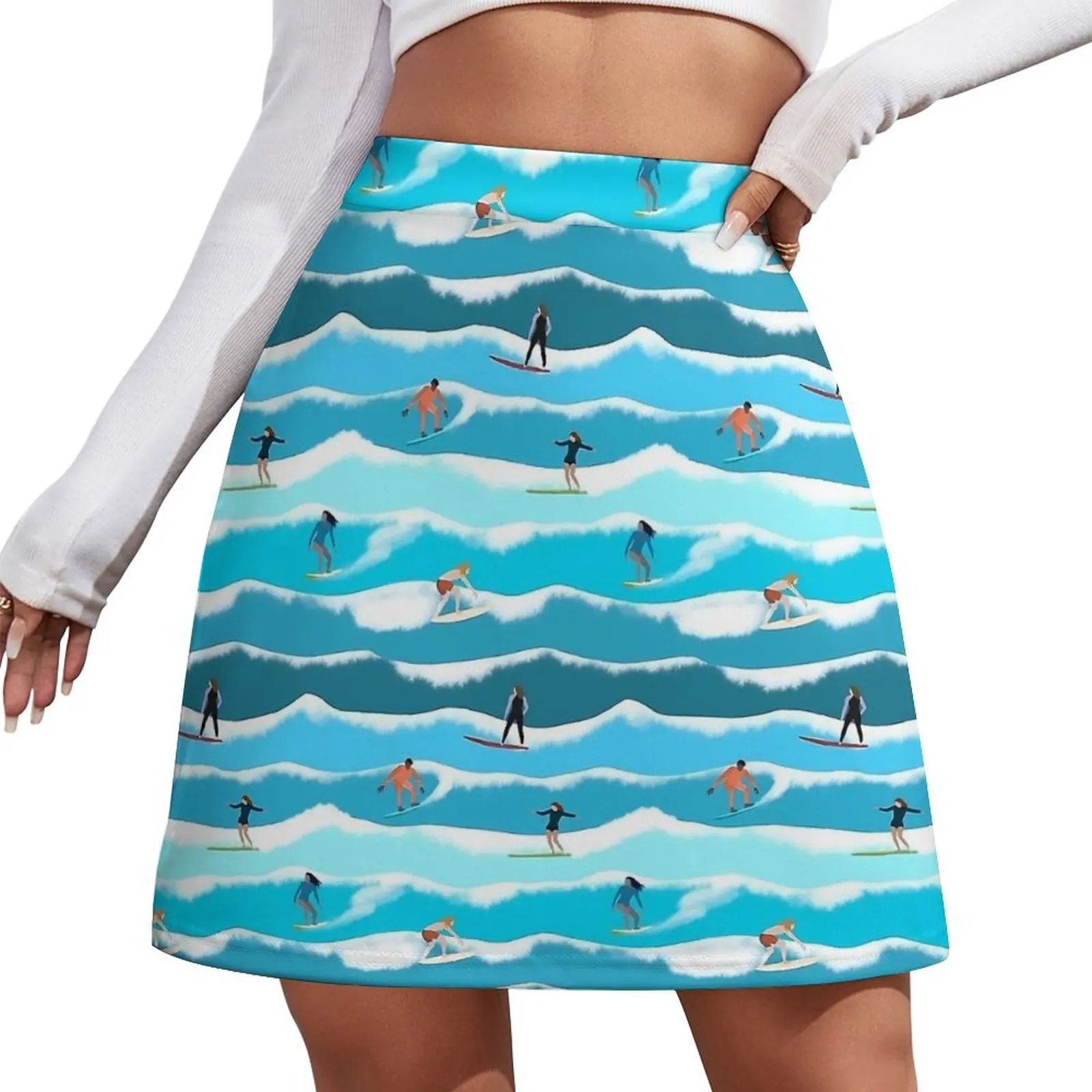 Wave Print Skirt Summer West Surfers Streetwear Casual A-line Skirts Kawaii Mini Skirt Woman Custom Oversized Clothing