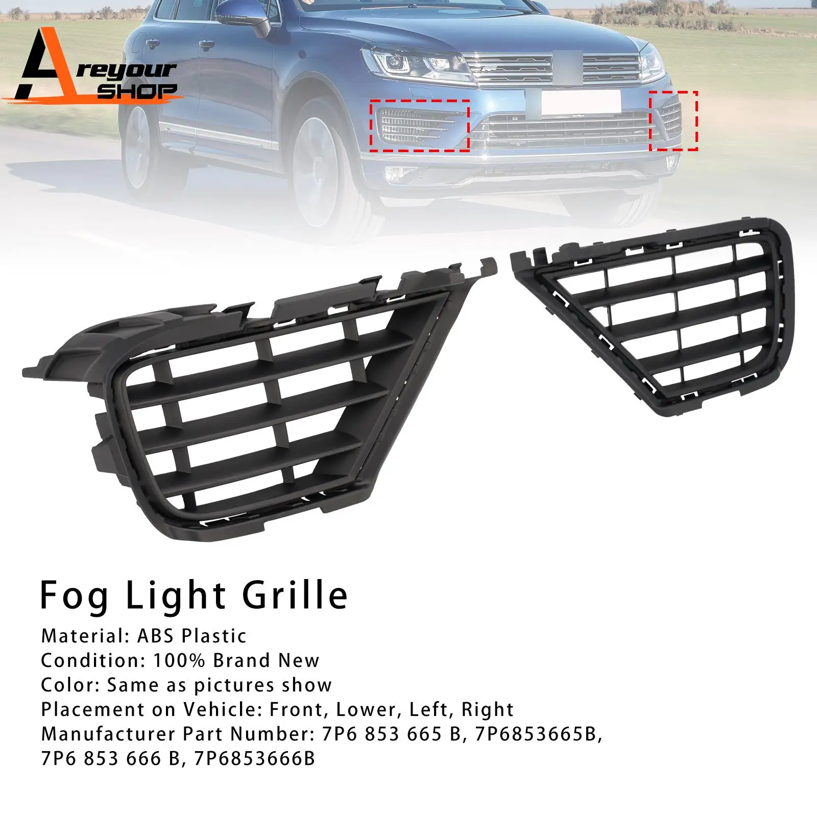 

2PCS Front Lower Fog Light Cover Grille Grill Fit for VW Touareg 7P 2015 2016 2017