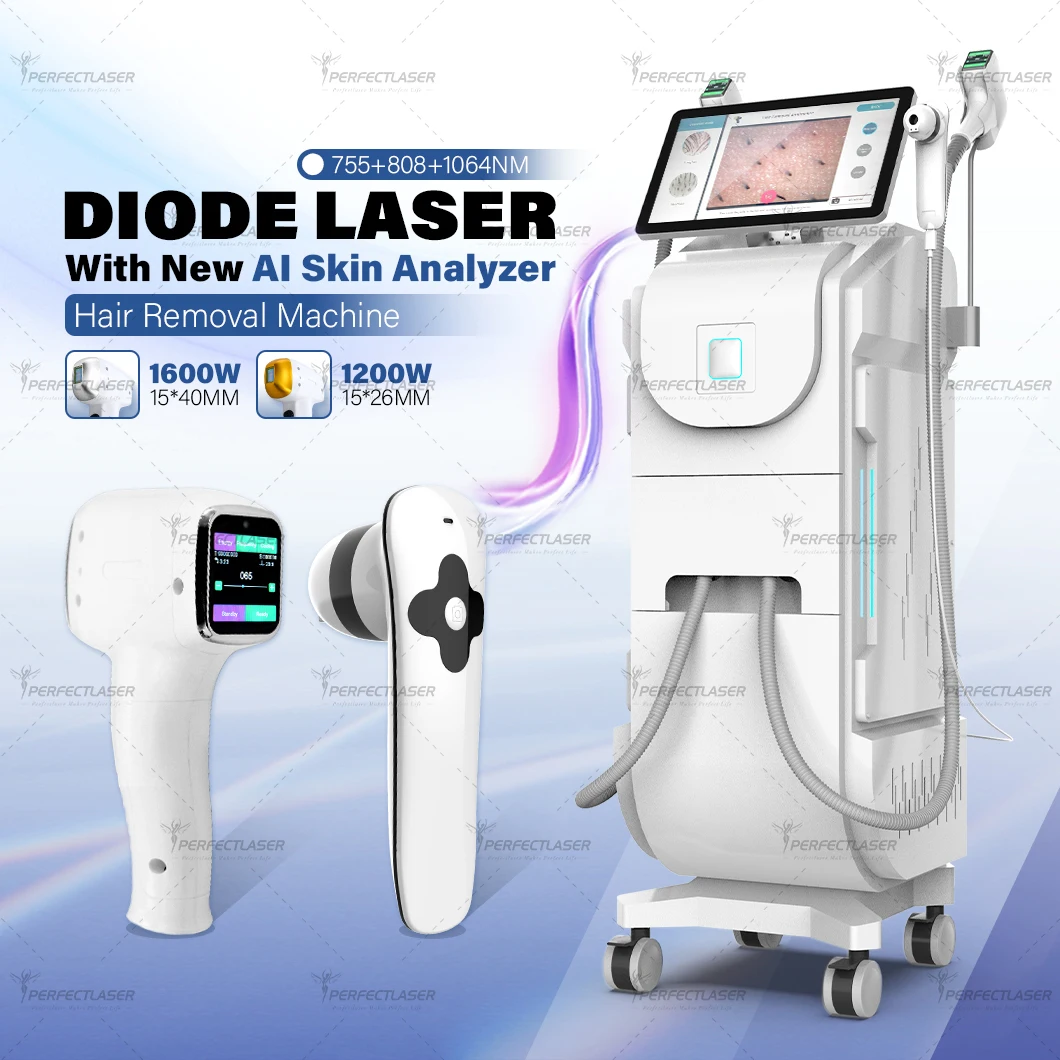 Perfectlaser Diode Laser Hair Removal Machine 3 Wavelength AI Skin Analyzer 808 755 1064nm Ice Platinum Full Body Painless