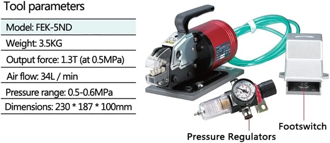 Pneumatic Crimping Pliers - Portable Semi-Automatic Wire Cable Terminal Crimper | Up To 1.3T Crimping Force | Pressing Line