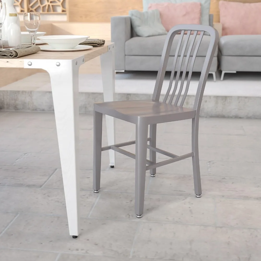 Commercial Grade Silver Metal Indoor-Outdoor Chair for Kitchen and Patio Garden Use