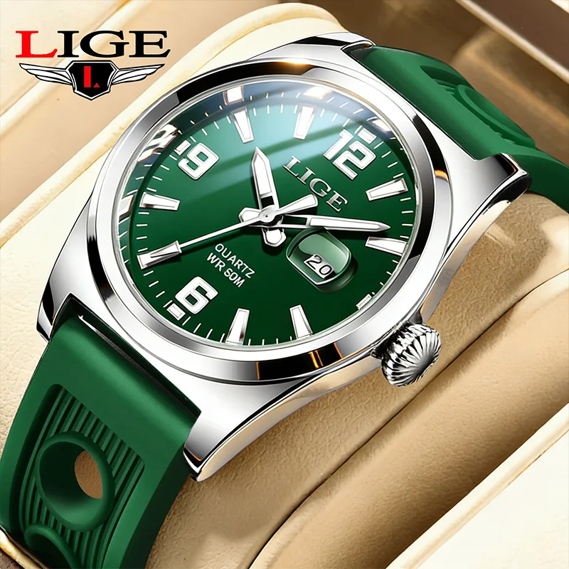 

LIGE модные мужские роскошные часы в стиле милитари с календарем силиконовые часы для мужчин водостойкие светящиеся кварцевые мужские наручные часы Reloj Hombre