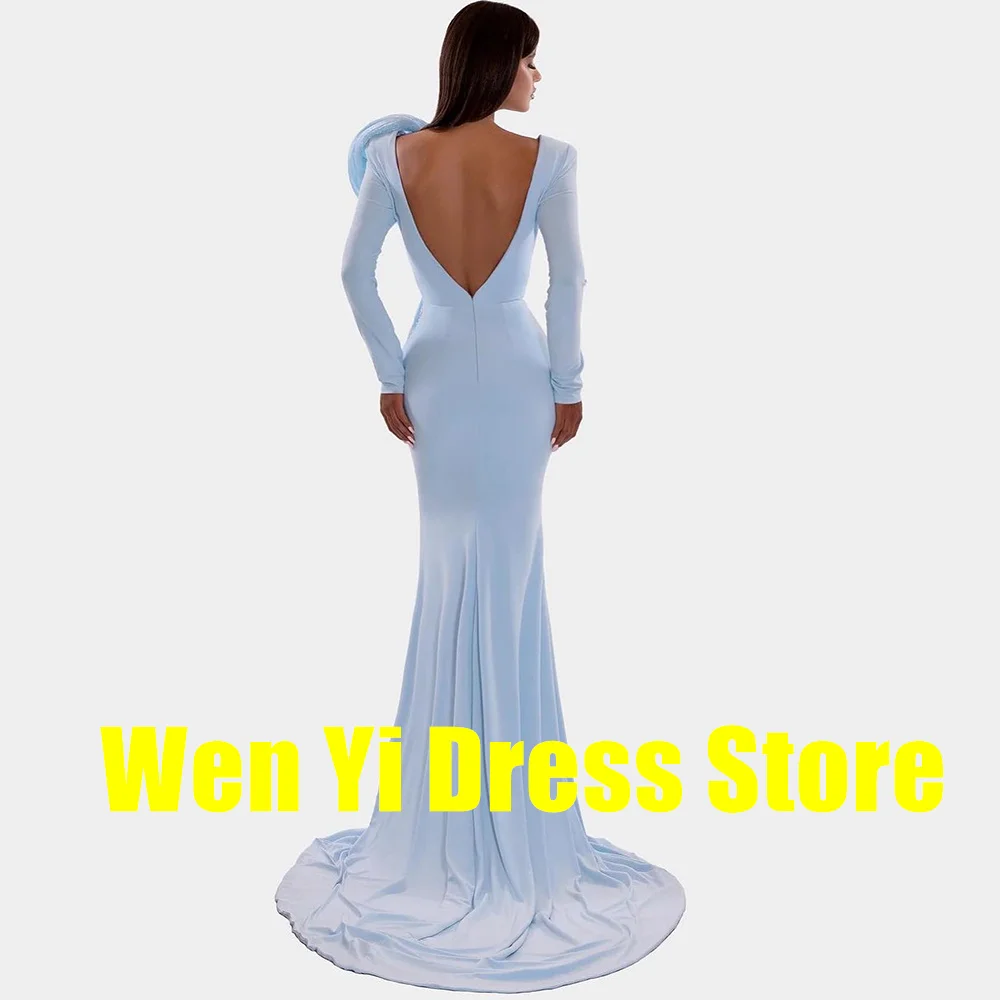 Straight Dubai Evening Caftan Dress V Neck Jersey Long Sleeves Floor Length Pleats Court Train Dresses For Formal Occasions 2024