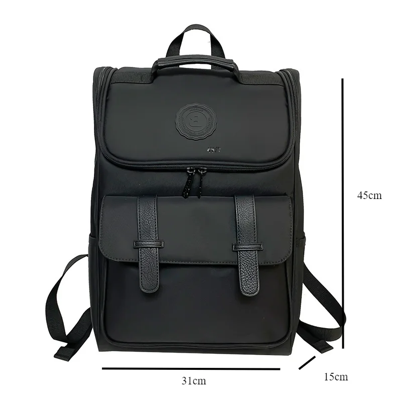 Korean Fashion Men Black Shoulders Backpack Campus Students Casual Schoolbag Large Capacity Outdoor Travel Waterproof Backpacks