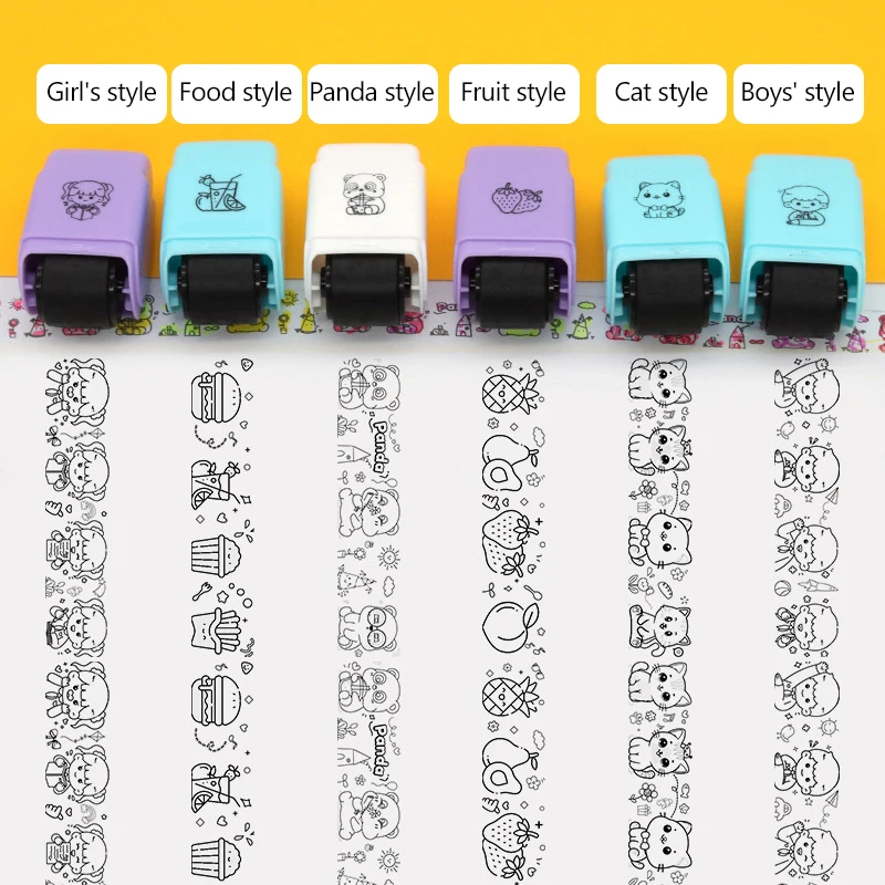 Cartoon Rolling Stamp Self-Ink Non-reusable Scrapbooking Stationery Stamp DIY Filling Color Tools Pre-student Kindergarten Toy