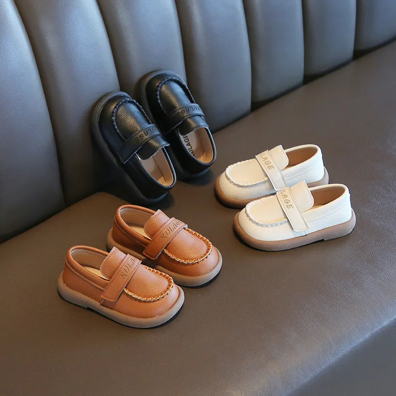 

Children's One-pedal Round-headed Leather Shoes 2025 Spring and Autumn Solid Color Simple Soft-soled Comfortable Low-top Shoes